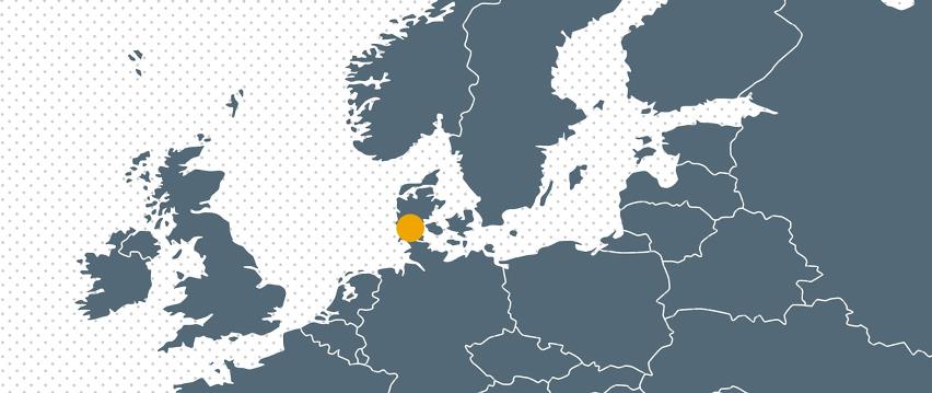Map Europe with dot for Bramidan Headquarters Denmark